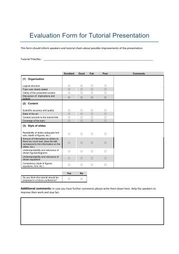 Evaluation Form for Tutorial Presentation