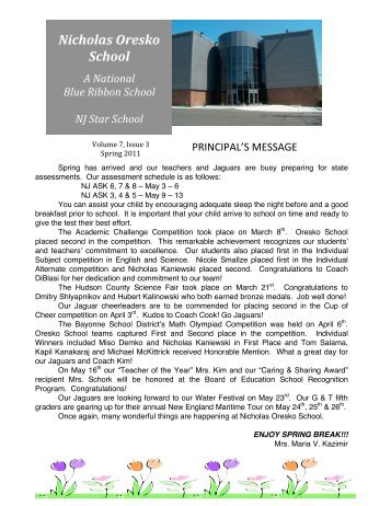 Oresko Spring Newsletter 2011 - Bayonne Board of Education