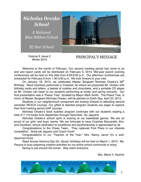 Oresko Winter Newsletter 2013 - Bayonne Board of Education