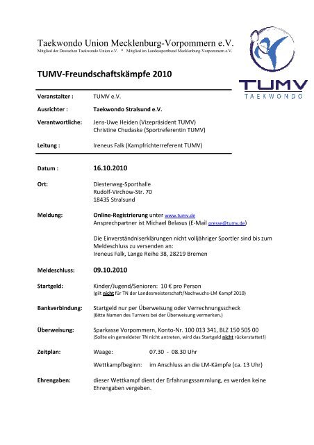 Taekwondo Union M TUMV-Freundschafts ion Mecklenburg ...