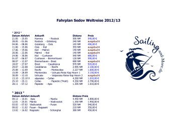 Fahrplan Sedov Weltreise 2012/13 - Sailing and More
