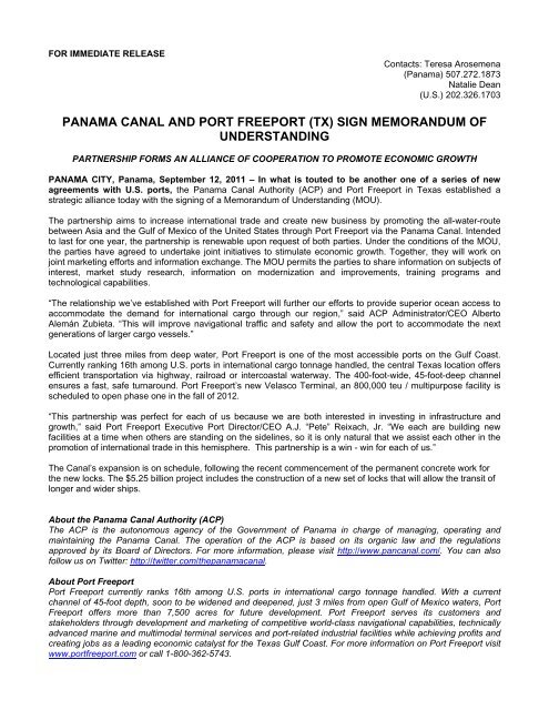 panama canal and port freeport sign memorandum of understanding