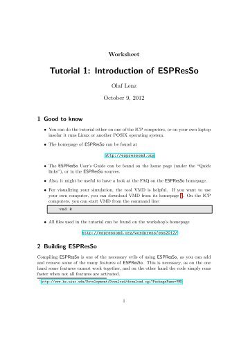 Tutorial 1: Introduction of ESPResSo