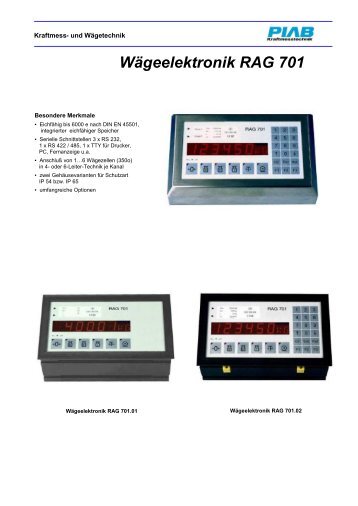 Wägeelektronik RAG 701 - PIAB Kraftmesstechnik GmbH