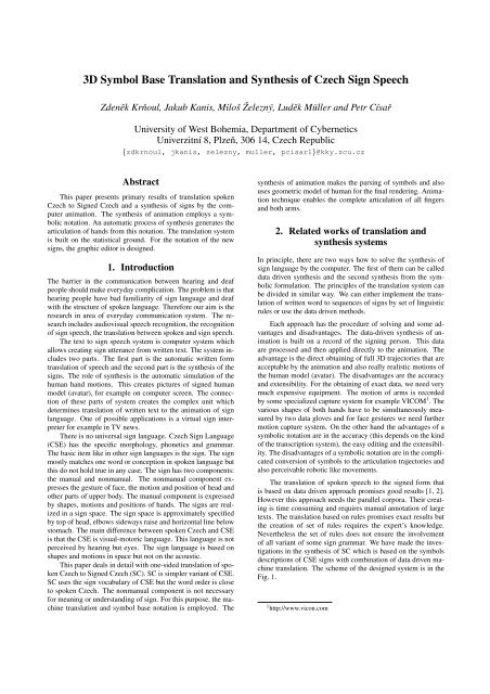 3D Symbol Base Translation and Synthesis of Czech Sign Speech