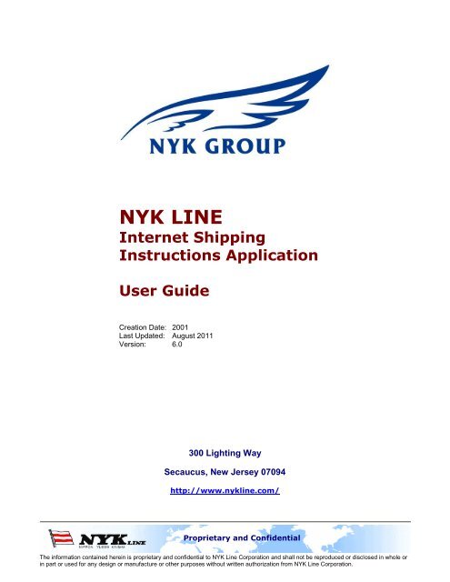 Shipping Instructions User Guide - NYK Line