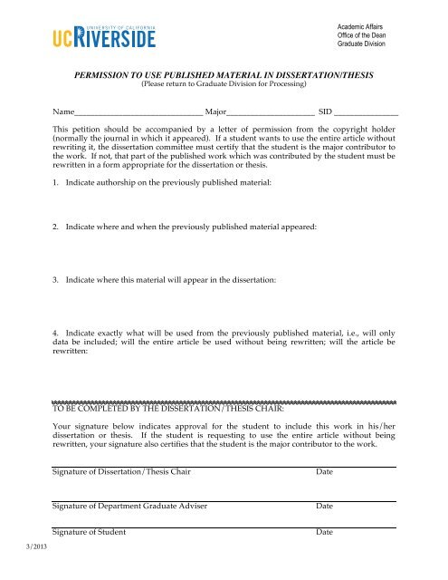 Permission to use Published Material in a ... - Graduate Division