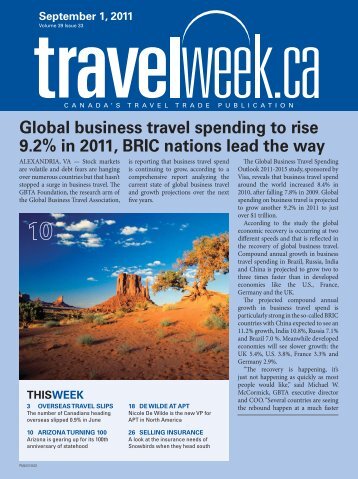 Global business travel spending to rise 9.2% in 2011 ... - Travelweek