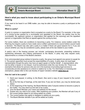 Party and Participant (PDF) - Ontario Municipal Board