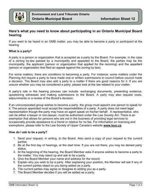 Party and Participant (PDF) - Ontario Municipal Board