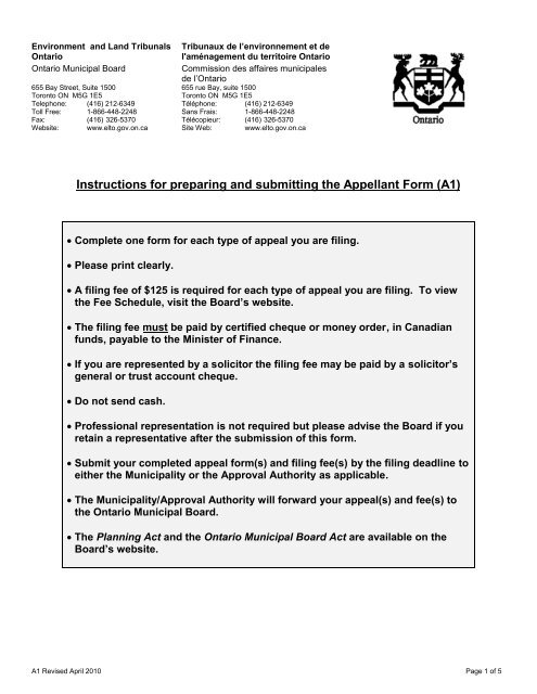 Instructions for preparing and submitting the Appellant Form (A1)