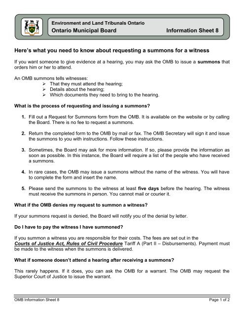 Summons Ontario Municipal Board