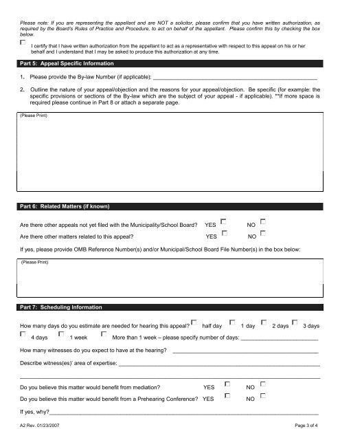 APPEAL/OBJECTION FORM (A2) - Ontario Municipal Board