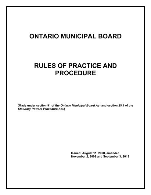 Rules of Practice and Procedure - Ontario Municipal Board