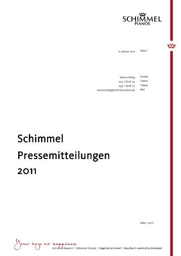 Zur Info: Schimmel Pressemitteilungen 2011 - Piano-Fies