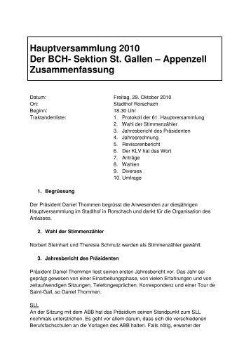 Hauptversammlung 2010 Der BCH- Sektion St. Gallen â Appenzell ...