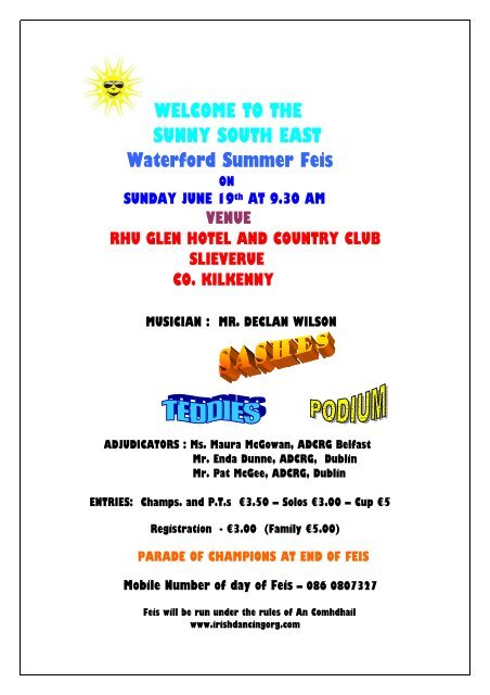 WELCOME TO THE SUNNY S0UTH EAST Waterford Summer Feis