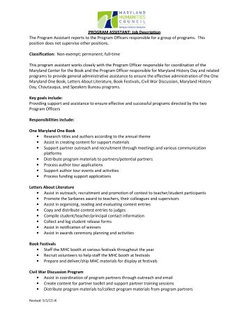 program assistant job description samples
