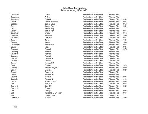 Idaho State Penitentiary Prisoner Index - Family Research Library