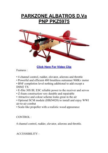 Parkzone Albatros D.va WW1 PNP PKZ5975 - Addlestone Model ...