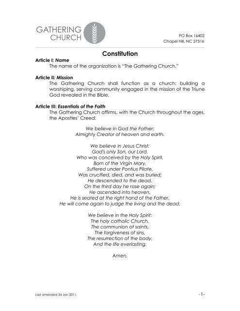 Church Constitution Example Constitution & Bylaws - The Gathering Church