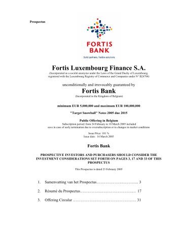 Fortis Luxembourg Finance S.A. Fortis Bank - BNP Paribas Fortis