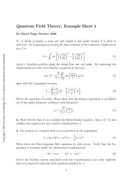 Quantum Field Theory: Example Sheet 1