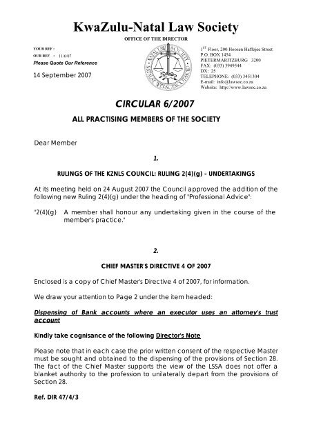 Circular 6 of 2007 - Natal Law Society