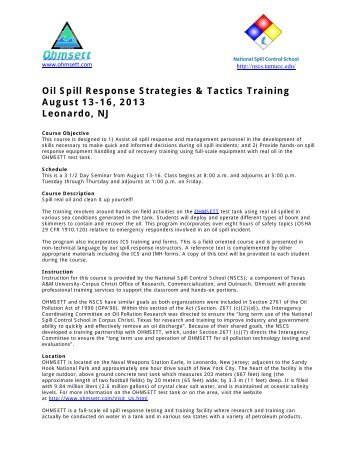 Oil Spill Response Strategies & Tactics Training August ... - Ohmsett