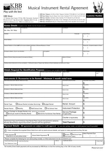 Musical Instrument Rental Agreement - KBB Music