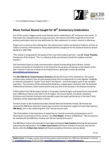 Music Festival Alumni Sought for 30 Anniversary ... - KBB Music