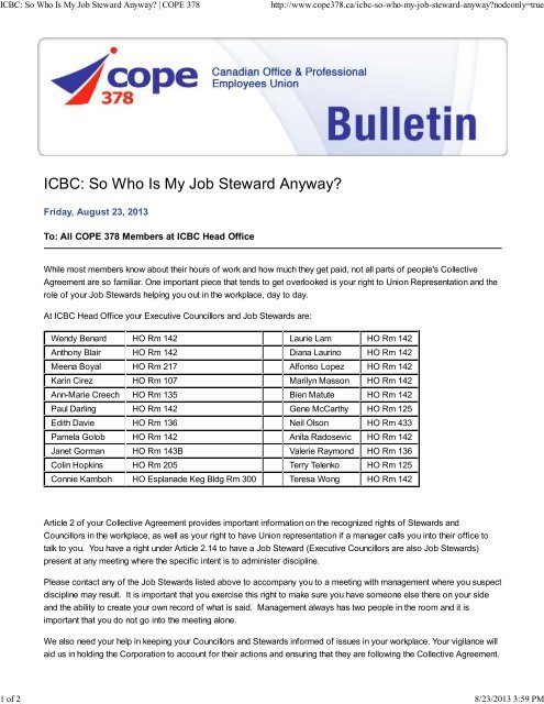 ICBC: So Who Is My Job Steward Anyway? | COPE 378