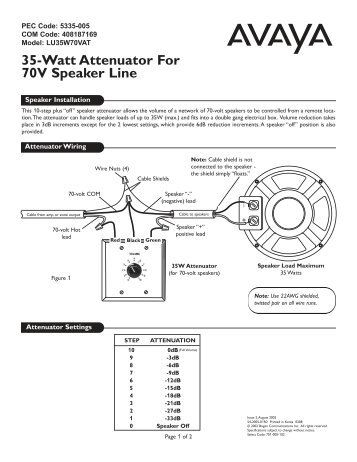 LU35W70VAT 35W 70V Speaker Manual - Avaya Paging Solutions