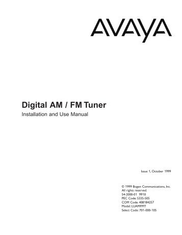 Digital AM / FM Tuner - Avaya Paging Solutions