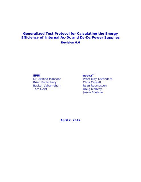 Generalized Test Protocol for Calculating the Energy Efficiency of ...