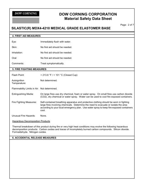 DOW CORNING CORPORATION Material Safety Data Sheet