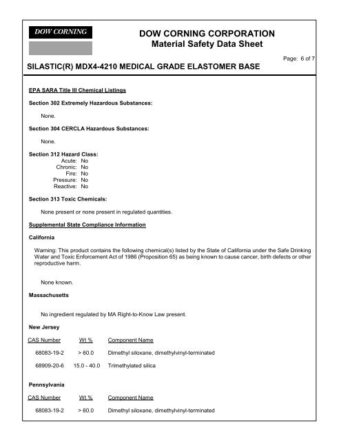 DOW CORNING CORPORATION Material Safety Data Sheet