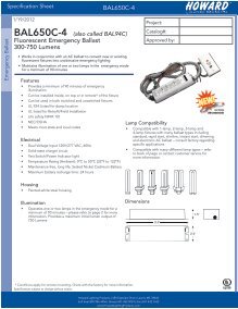 NEW HOWARD EMERGENCY BALLAST FOR BAL650C-4 For 1 Or 2 13-39 Watt CFL 750 Lumens 