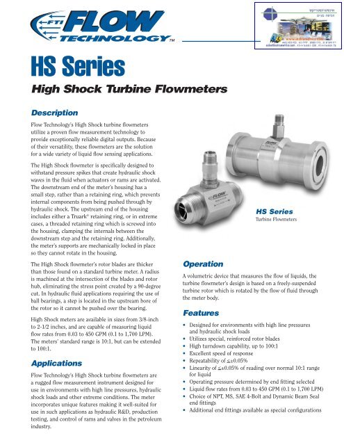 Flow Technology High Shock Turbine Flowmeters - HS Series