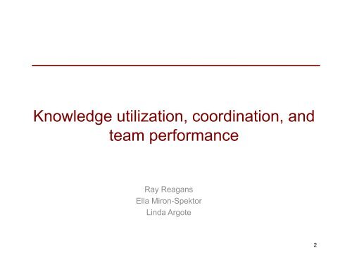 Knowledge Utilization, Coordination, and Team Performance