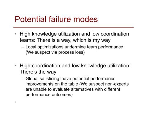 Knowledge Utilization, Coordination, and Team Performance