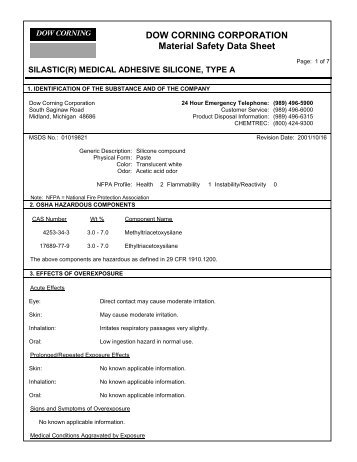 DOW CORNING CORPORATION Material Safety Data Sheet