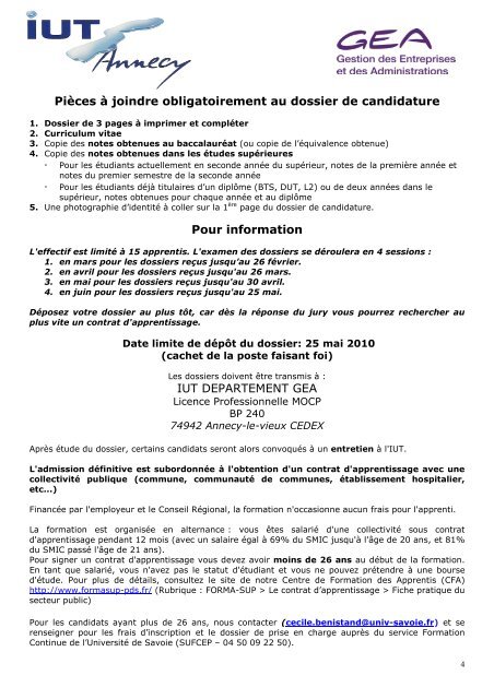 dossiercandidature LP MOCP - IUT Annecy - Université de Savoie