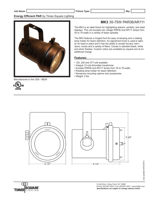 Mk3 Spec Sheet Times Square Lighting