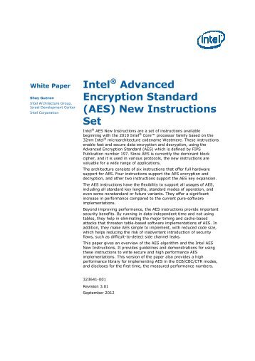 Intel Advanced Encryption Standard (AES) New Instructions Set