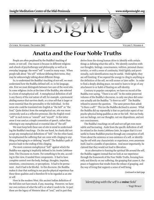 Anatta and the Four Noble Truths - Insight Meditation Center