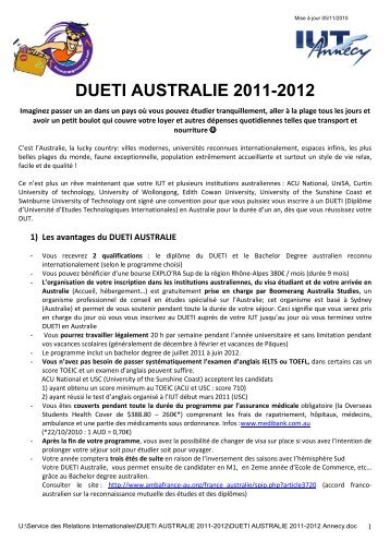 Document de présentation du DUETI en Australie - IUT Annecy