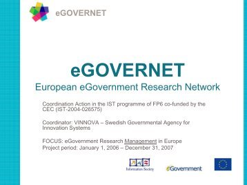 An Introduction to eGovernment Research in Europe - eGOVERNET