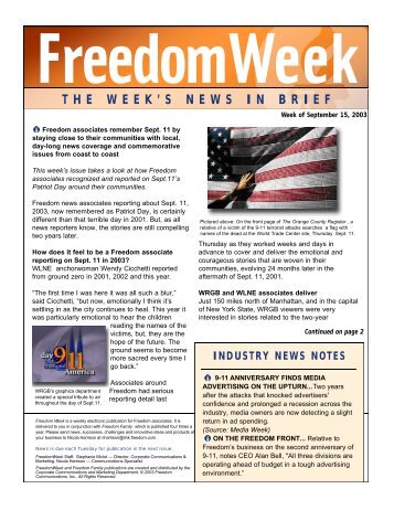 THE WEEK'S NEWS IN BRIEF - Freedom Intranet