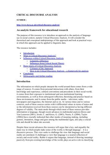 CRITICAL DISCOURSE ANALYSIS An analytic framework for ...